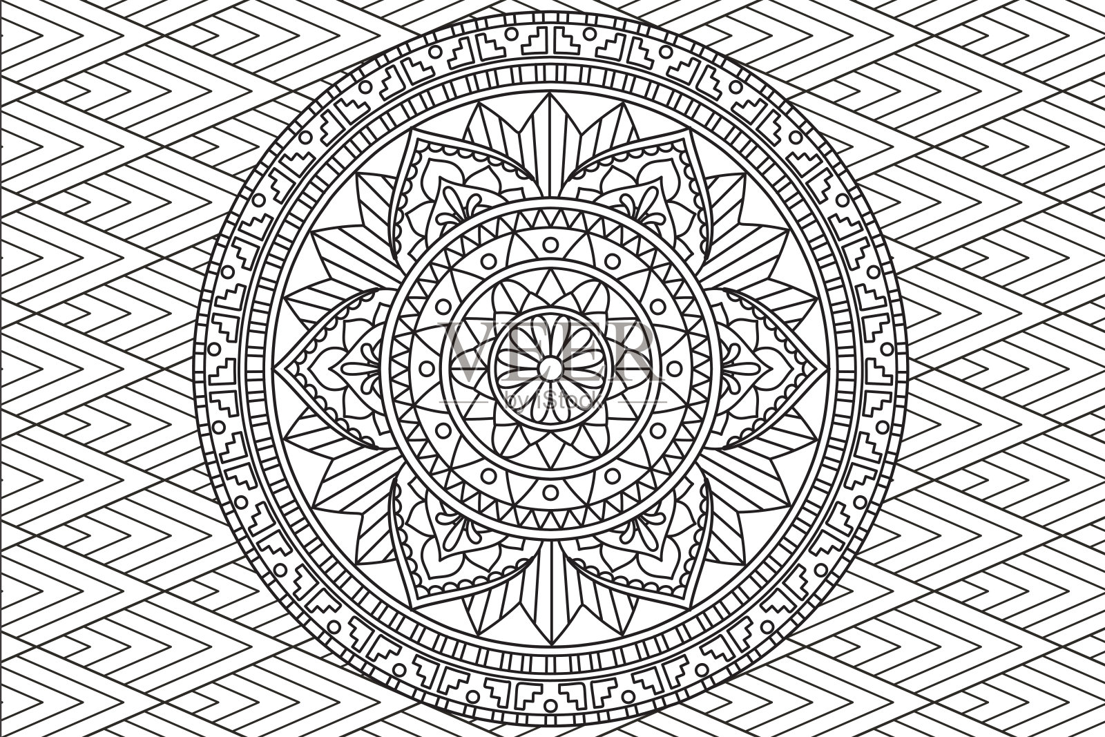 曼荼罗着色页儿童和成人页放松和冥想插画图片素材