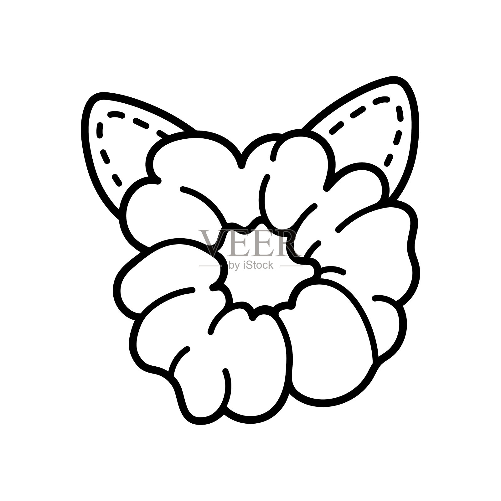 发卷矢量图标。有趣的丝绸松紧带与耳朵为女婴，青少年，妇女。时尚配饰，适合发型的织物戒指。手绘涂鸦，简单的草图。黑白剪贴画插画图片素材