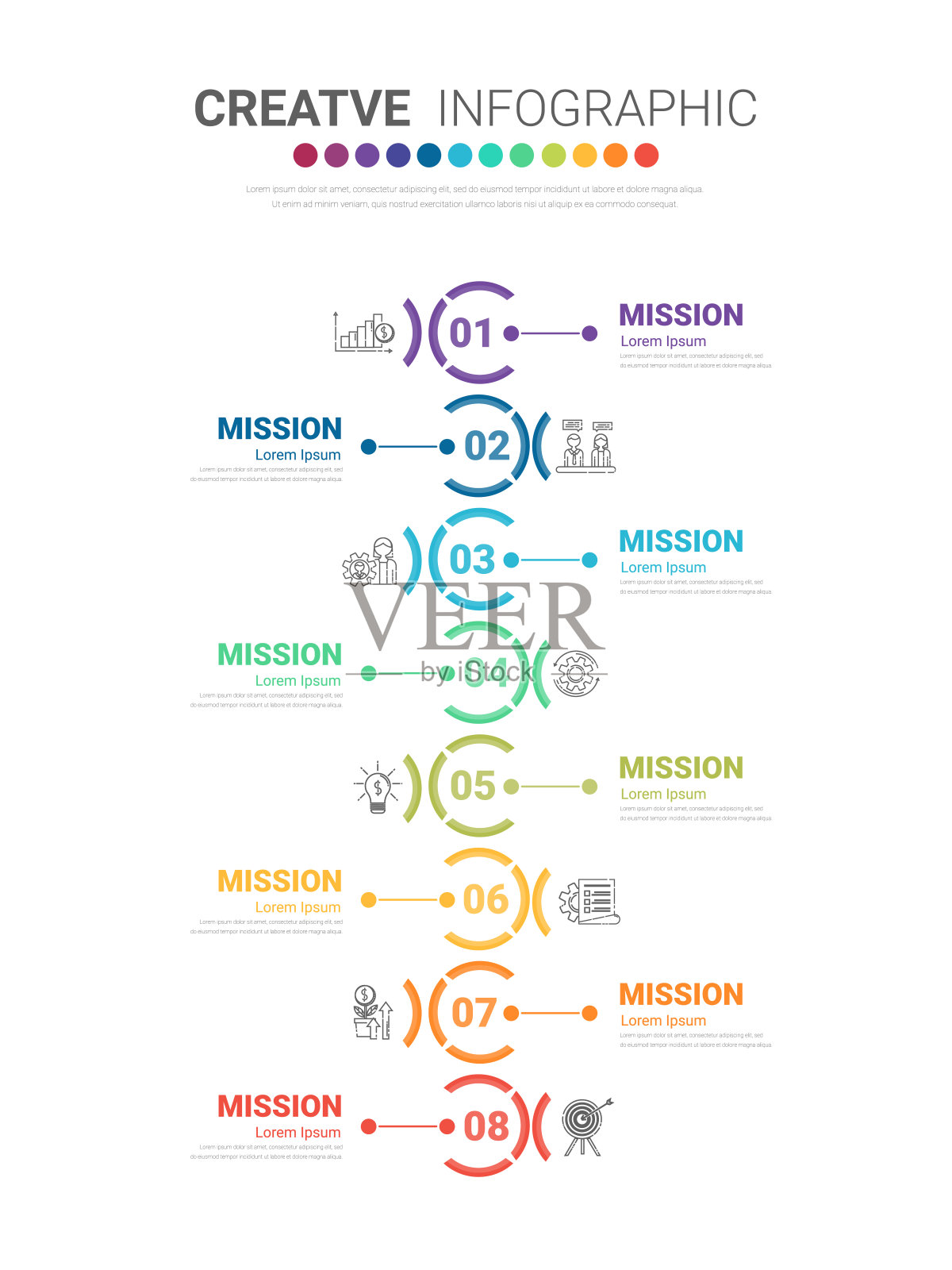 矢量信息图标签设计与图标和8个选项或步骤。商业概念的信息图表。可用于演示横幅，工作流程布局，流程图，流程图，信息图。插画图片素材