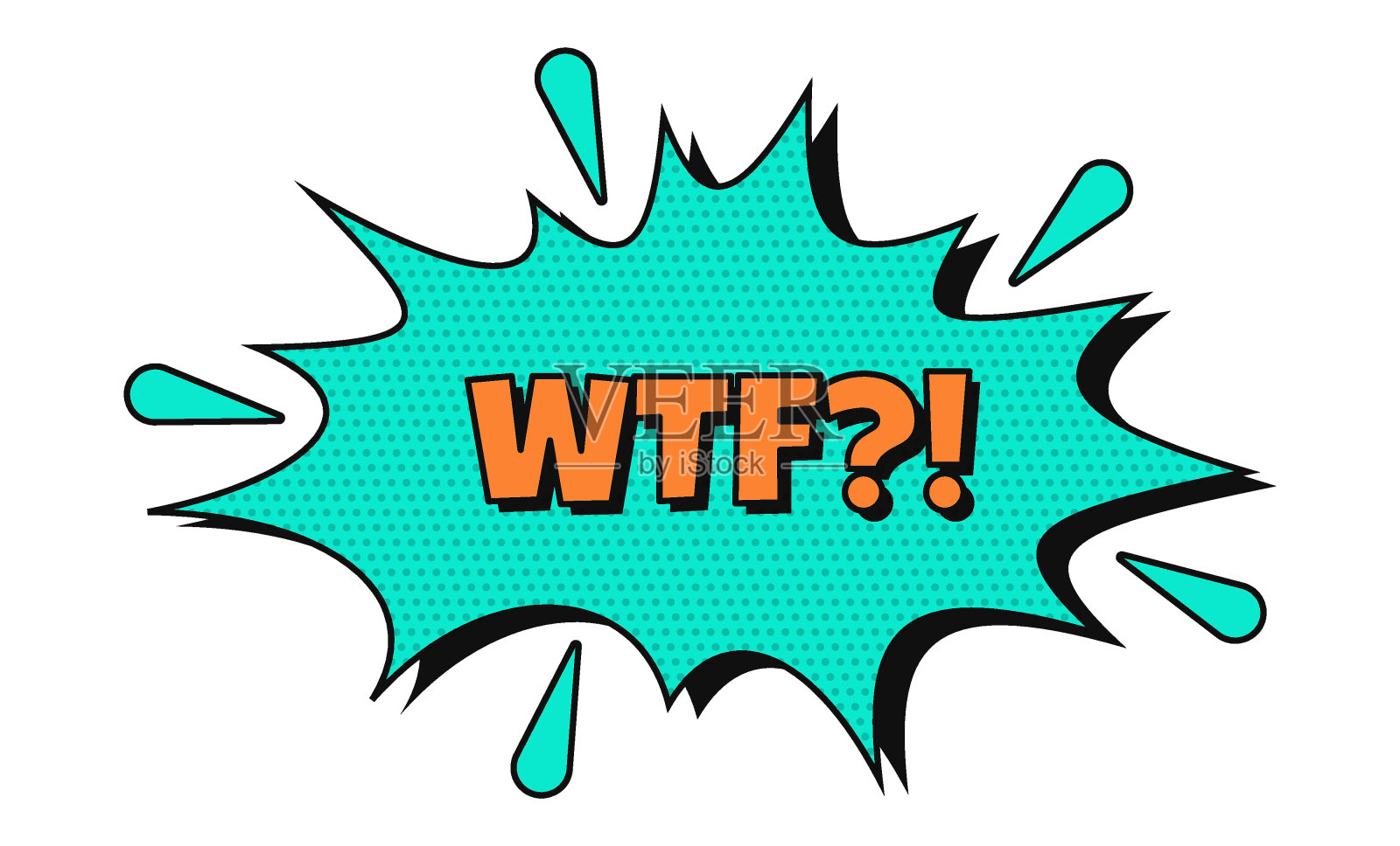 薄荷对话框气泡与橙色文字。透明背景下的喜剧语音气泡。带有文字和半色调的喜剧语音气泡插画图片素材