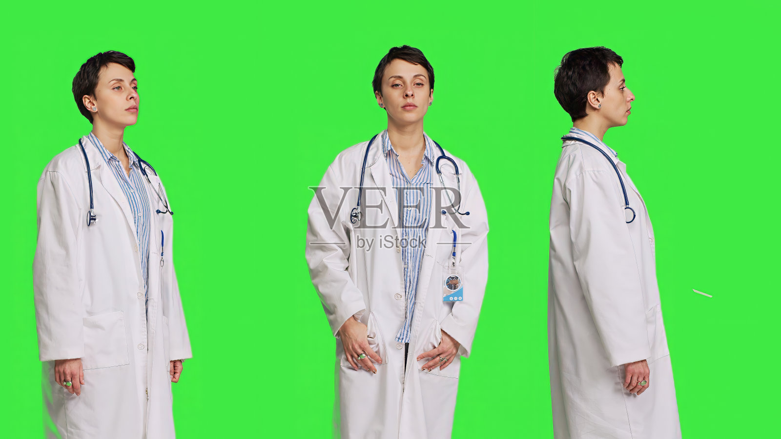 照相馆里穿着医院白色大褂的卫生专家肖像照片摄影图片