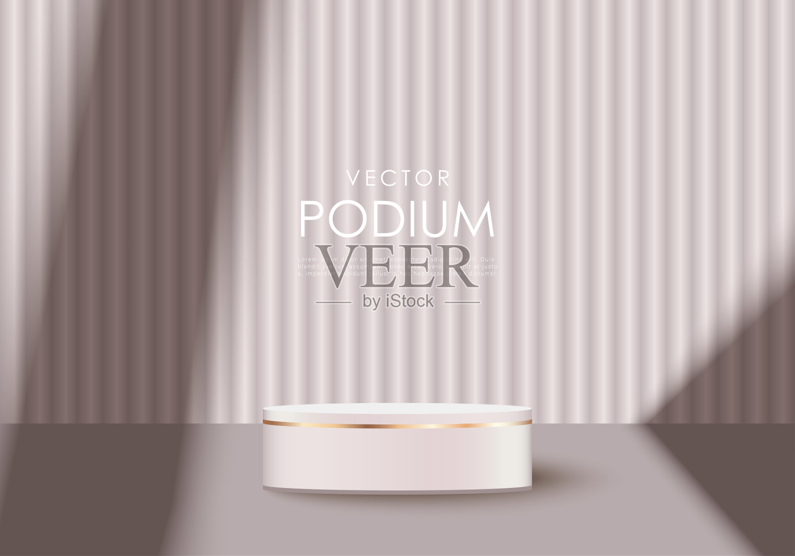 灰色矢量背景圆柱形平台与金色元素的产品展示。化妆品，香水和珠宝的讲台，底座插画图片素材