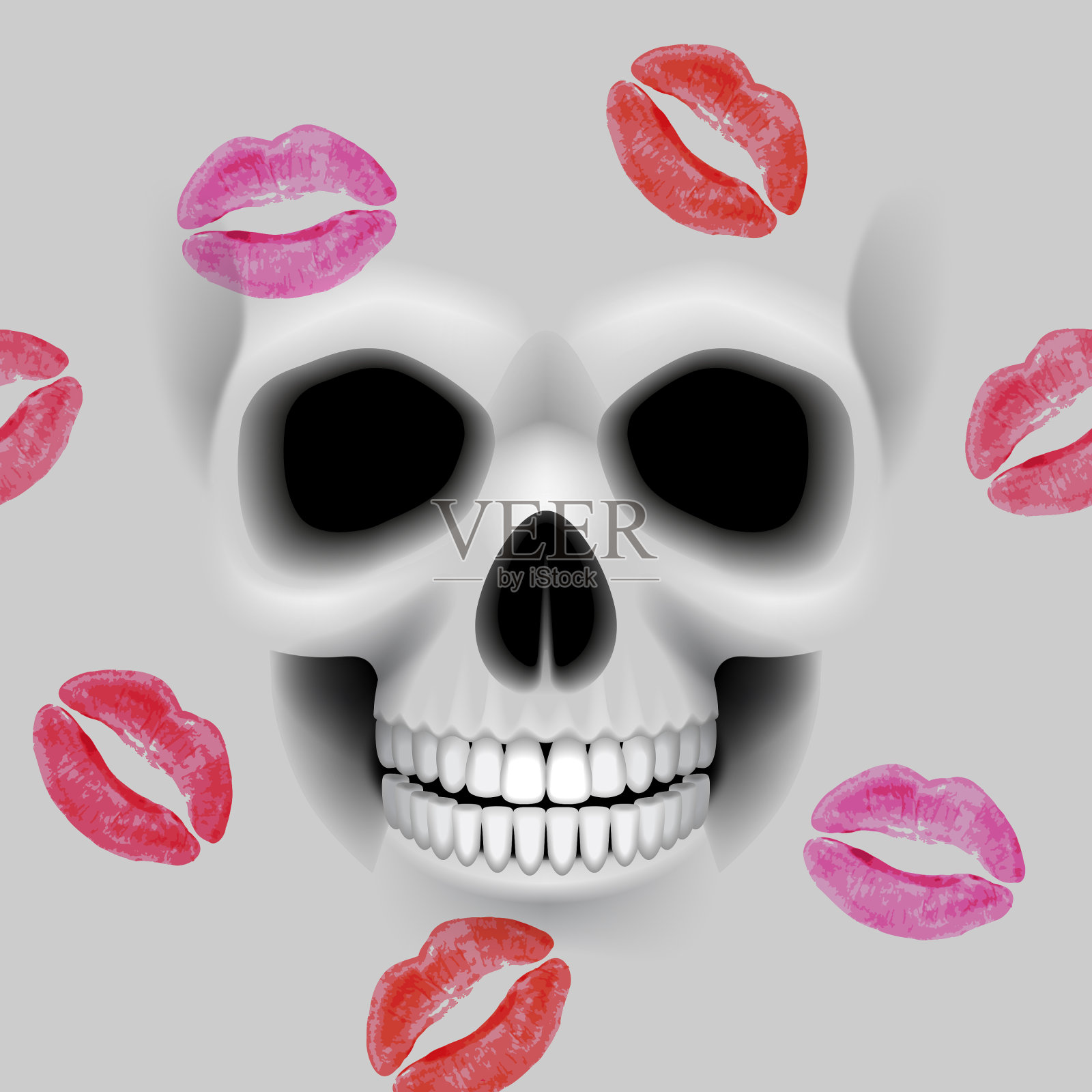 有趣的头骨设计与亲吻。万圣节插图。插画图片素材