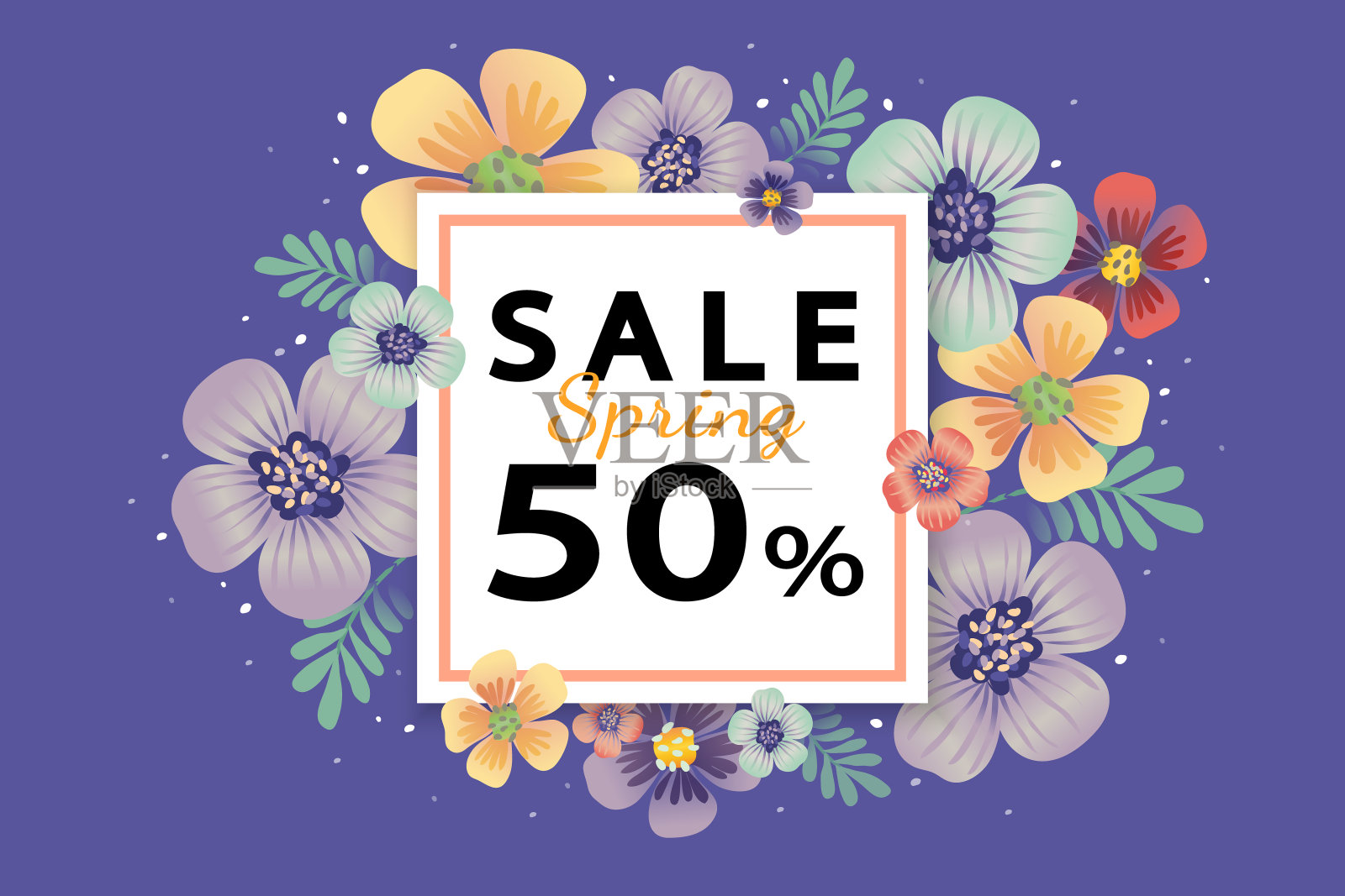 印有纸花的春季促销横幅插画图片素材