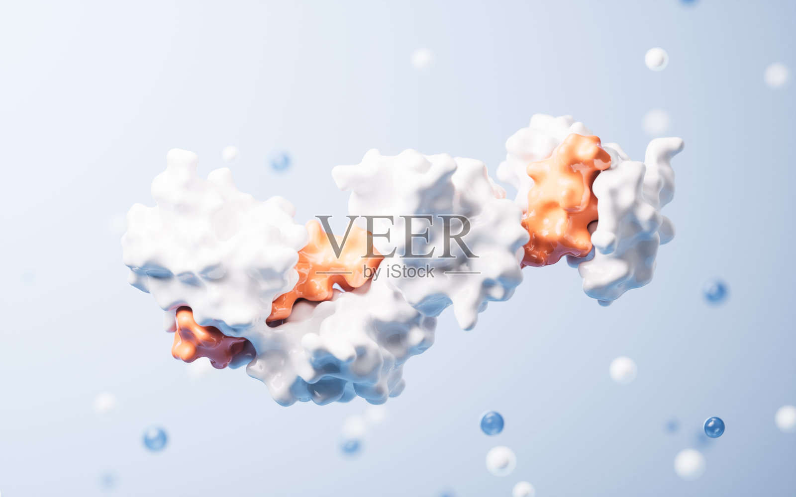 蛋白质结构与生物概念，三维渲染。照片摄影图片