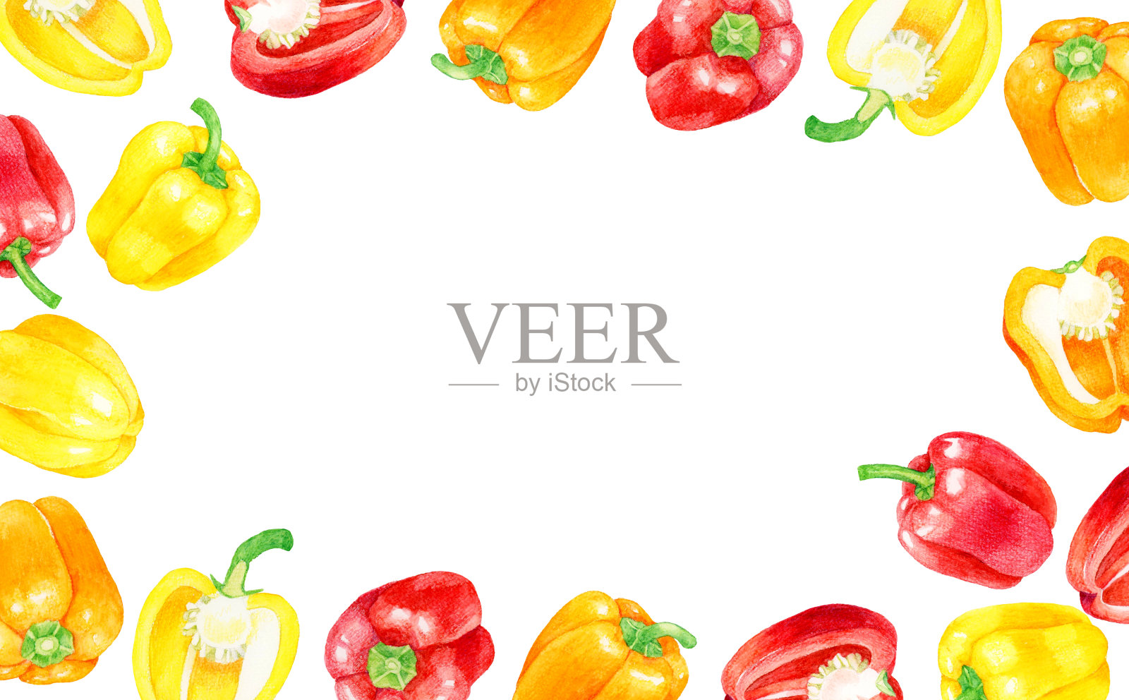彩色框架的红辣椒。蔬菜手绘水彩插画背景。插画图片素材