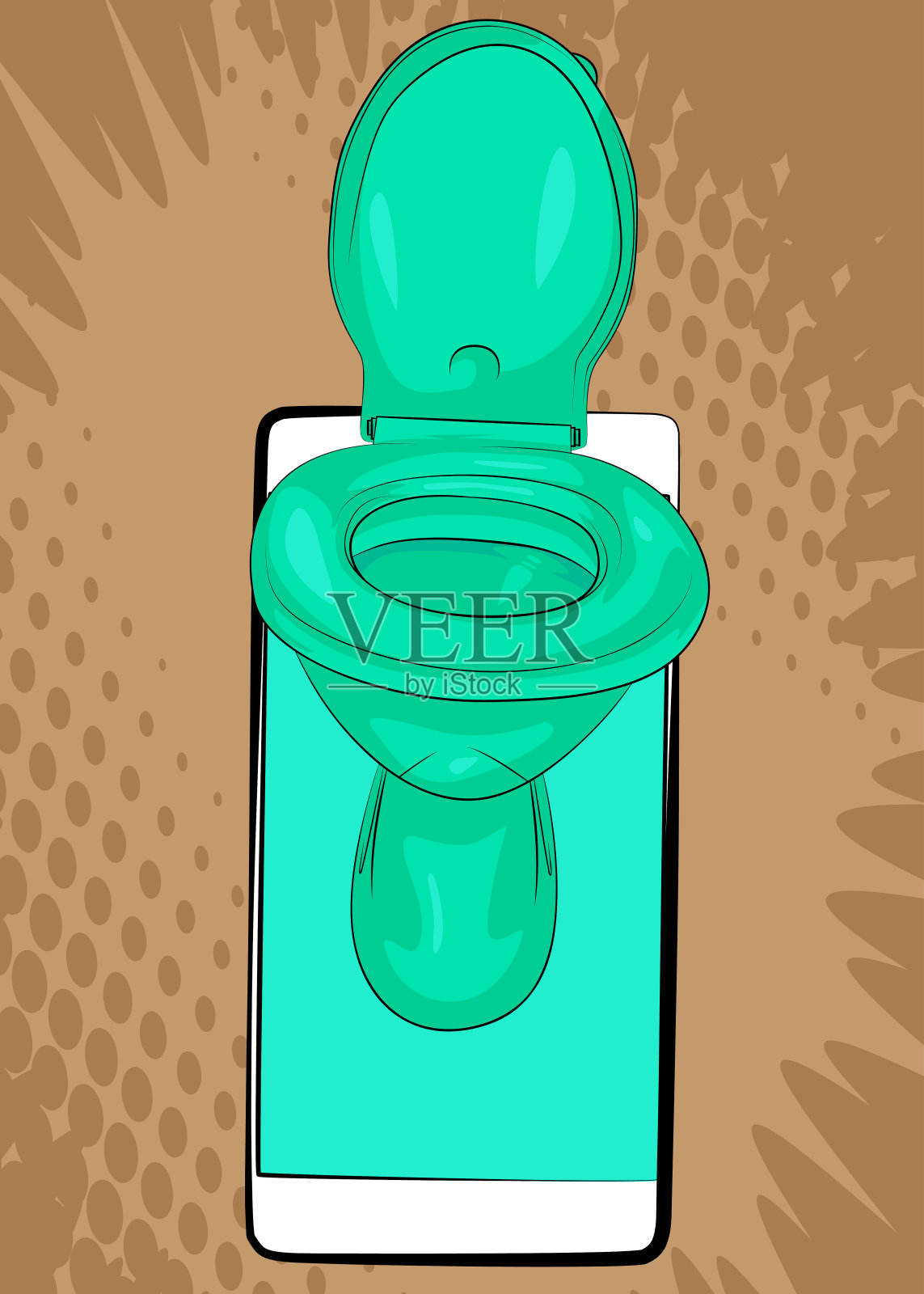 卡通智能手机，漫画书带马桶的电话。复古矢量漫画波普艺术设计。插画图片素材