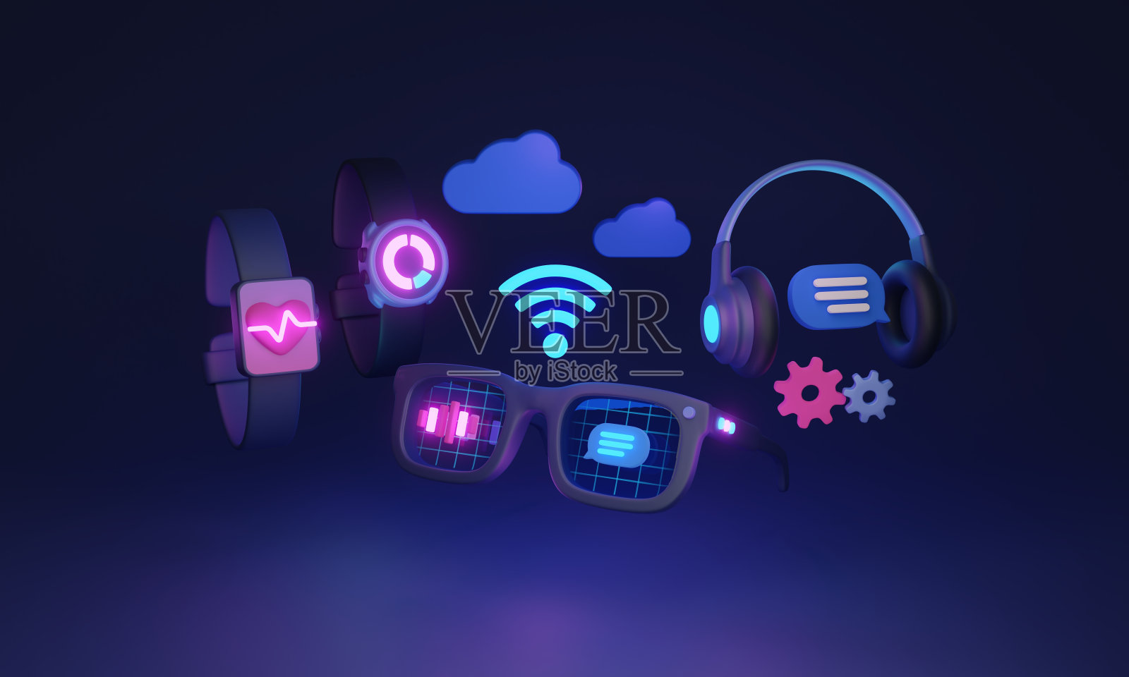 可穿戴技术和智能技术设备的3D插画概念照片摄影图片