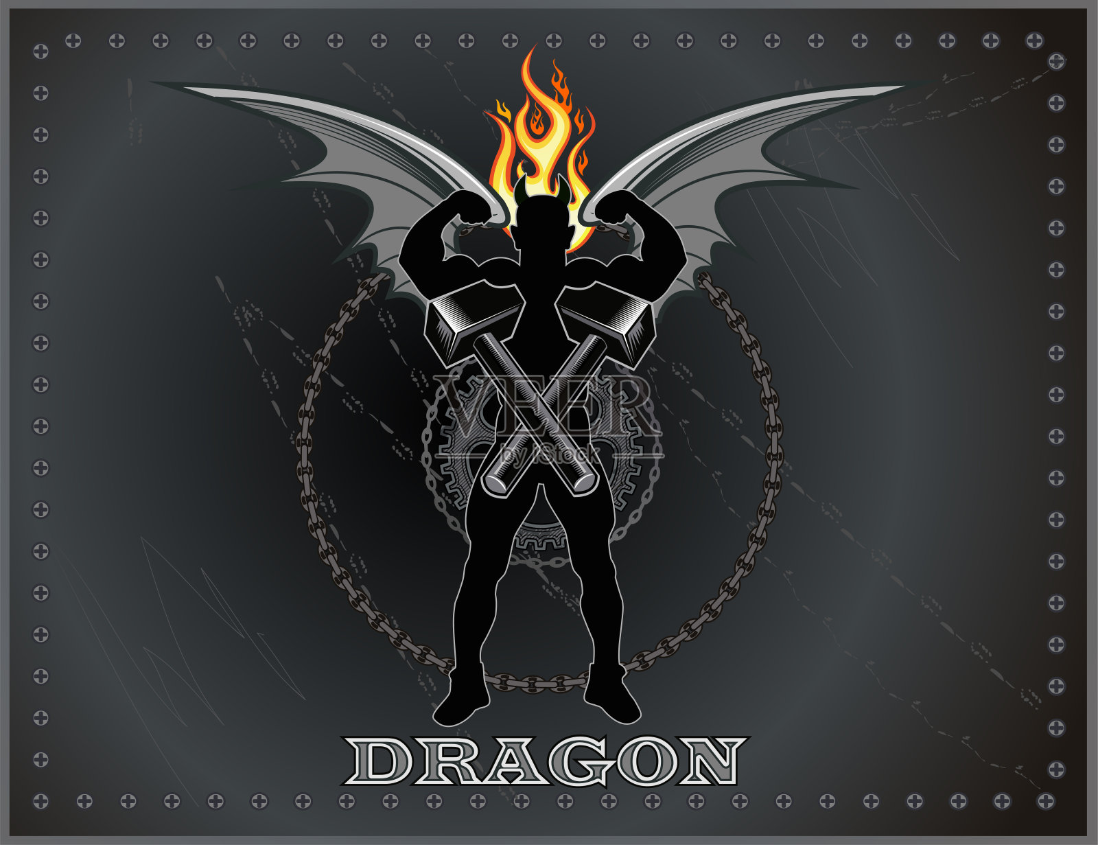 长着翅膀站立的人的剪影。健美运动员剪影插画图片素材