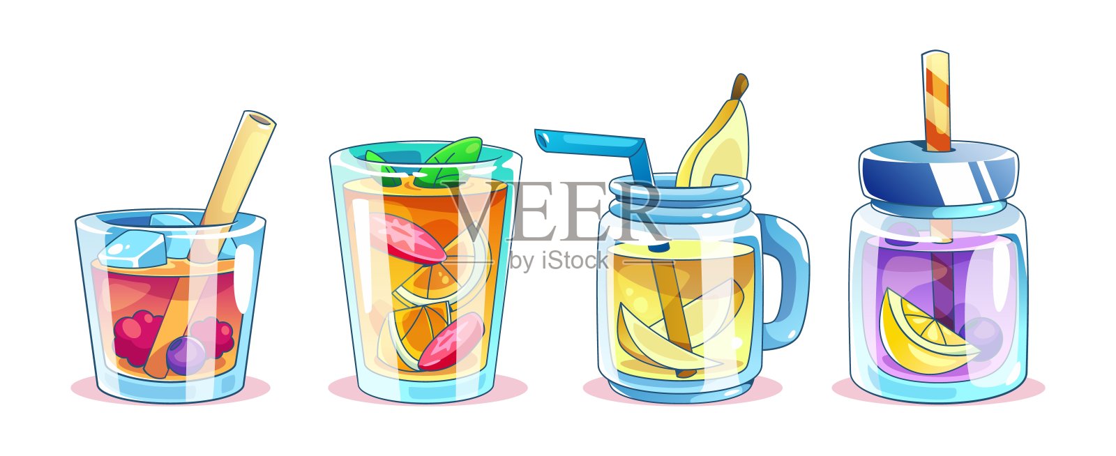 鸡尾酒杯套装插画图片素材