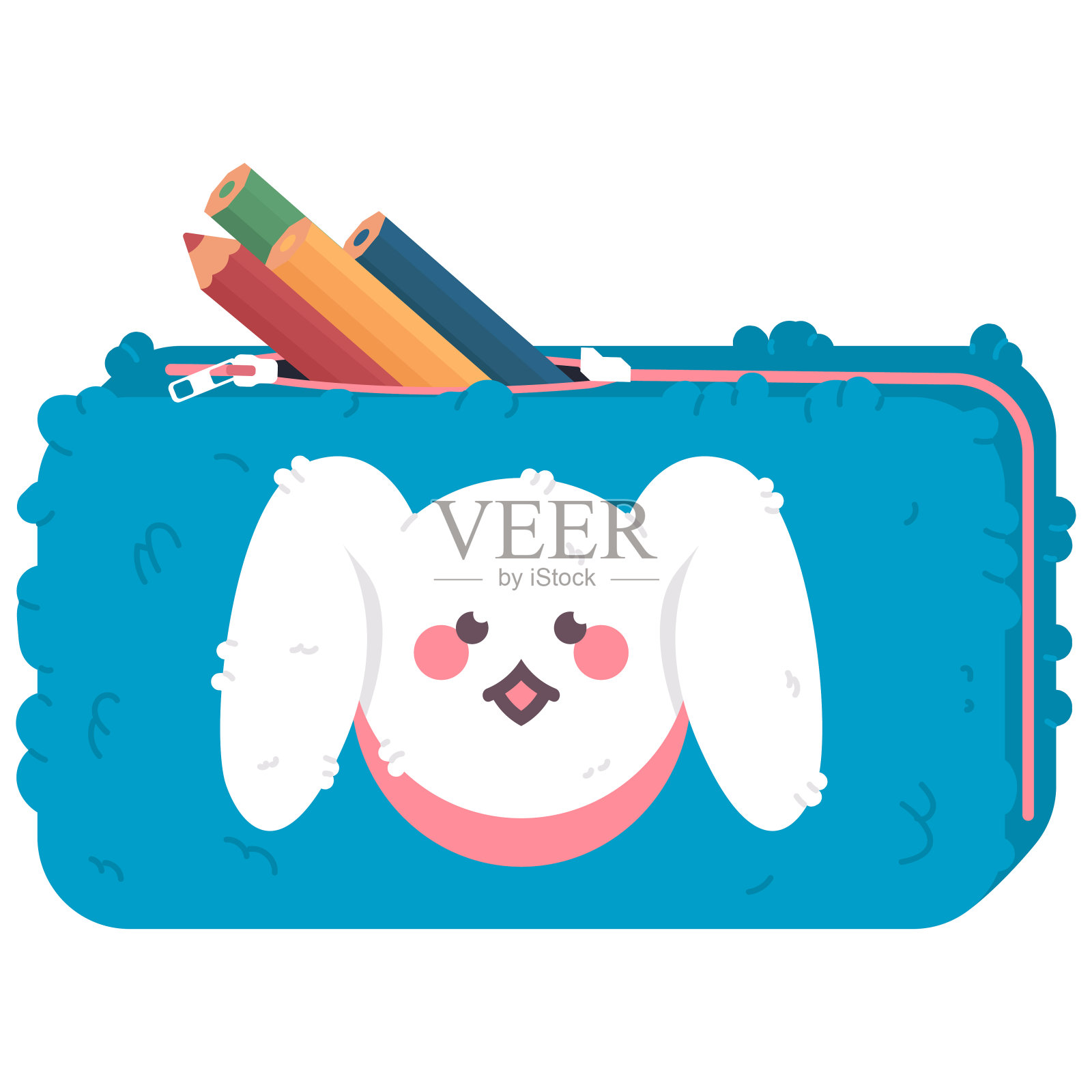 可爱的毛绒铅笔盒矢量卡通插图孤立在一个白色的背景。插画图片素材