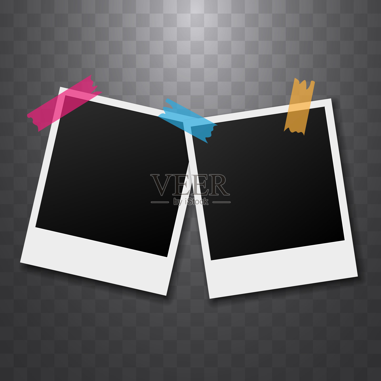 用胶带固定的老式相框模型插画图片素材