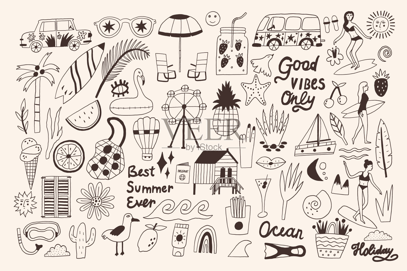 单色海滩振动设置插画图片素材