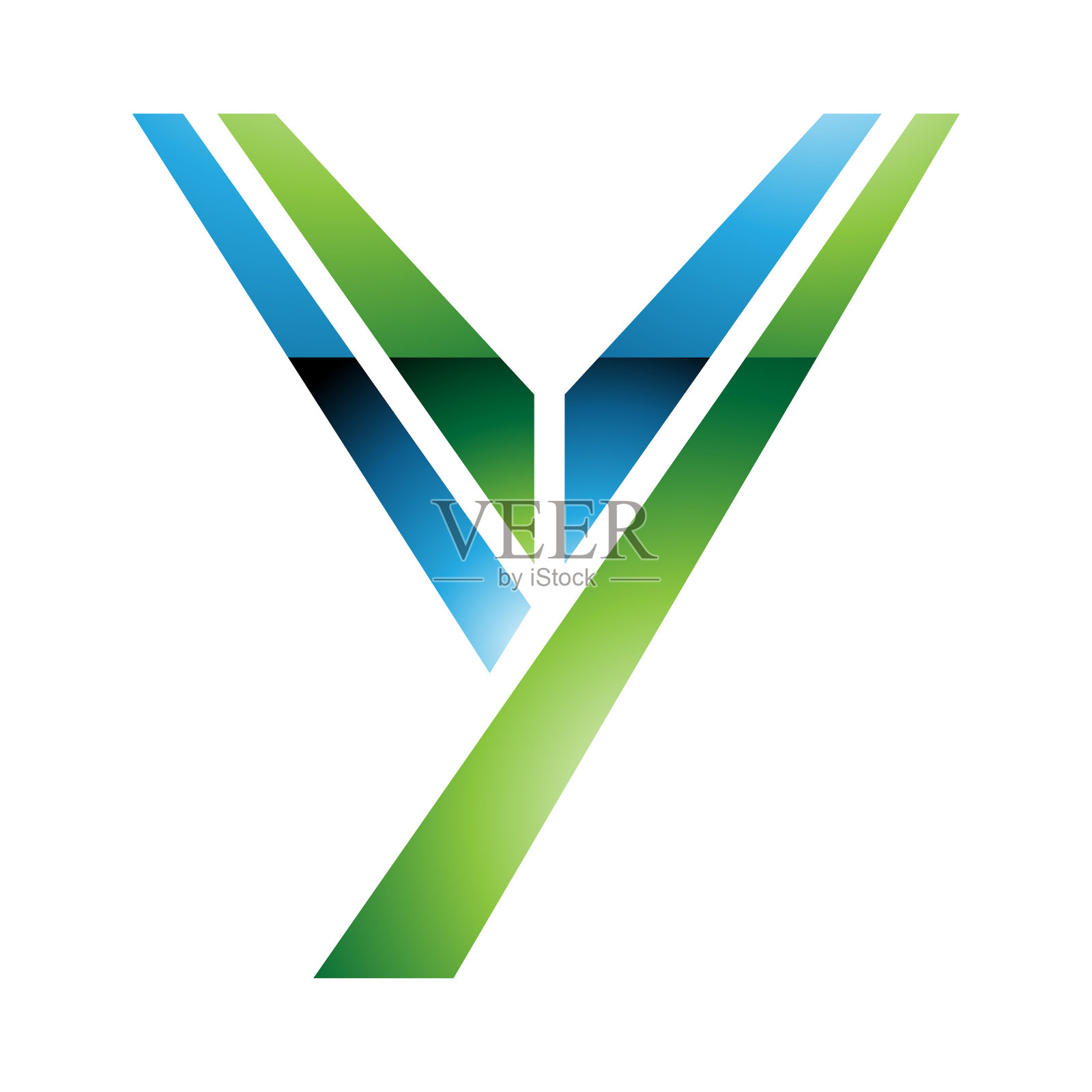 绿色和蓝色光泽大写字母Y图标插画图片素材