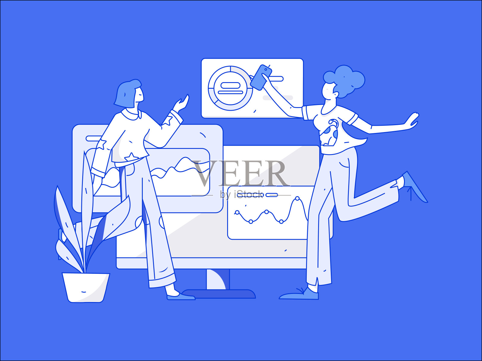 平面矢量插图的业务人员操作的工作场景插画图片素材