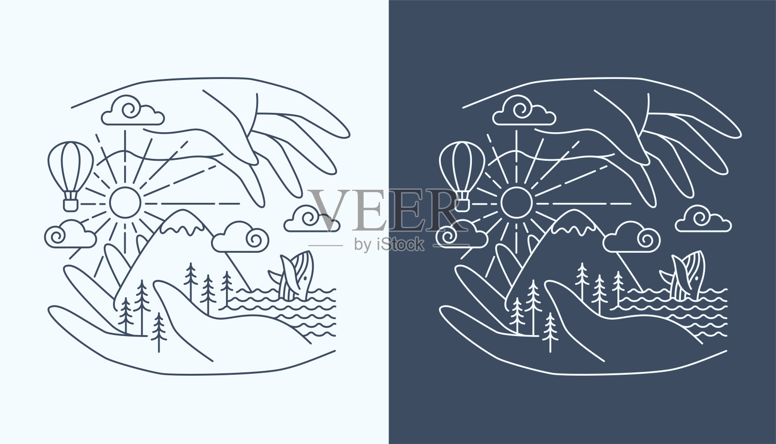 线的艺术。手和山景设计插画图片素材