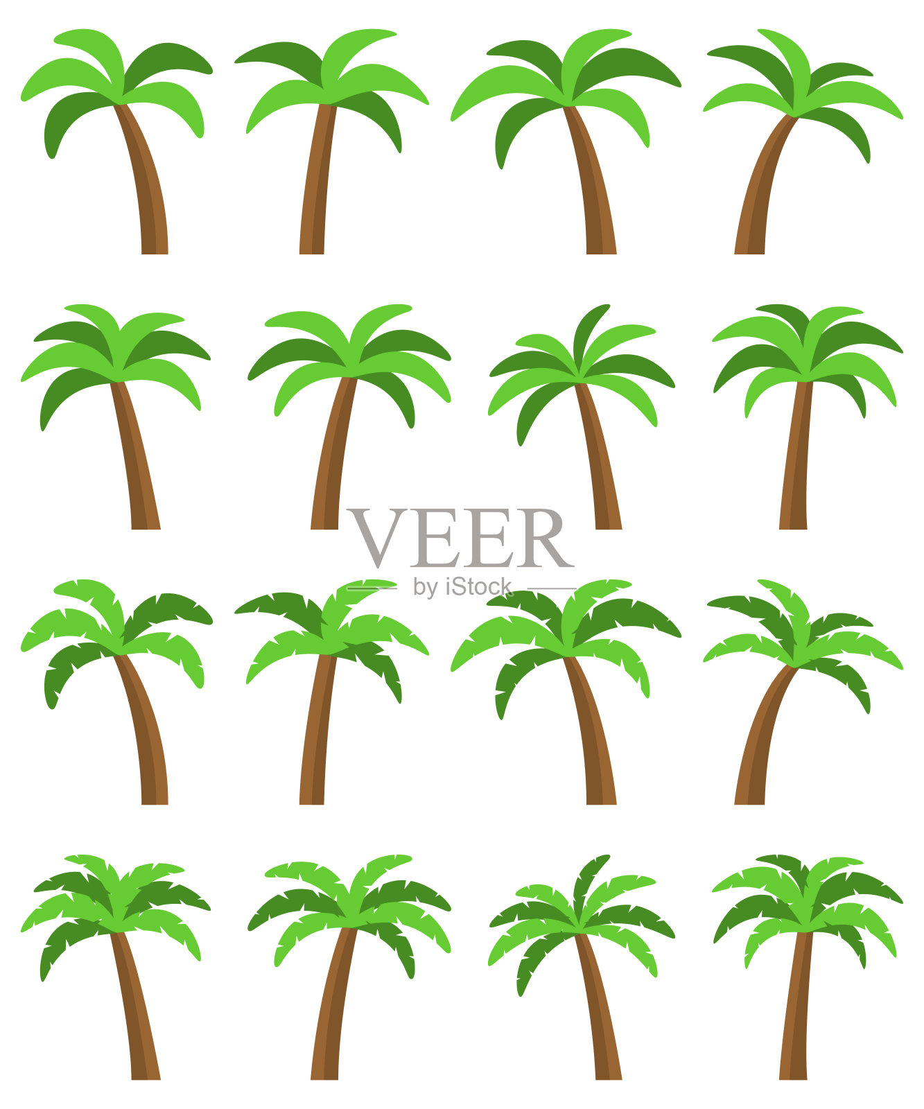 《8棵棕榈树未剪叶插图》和《8棵棕榈树剪叶插图》合集插画图片素材