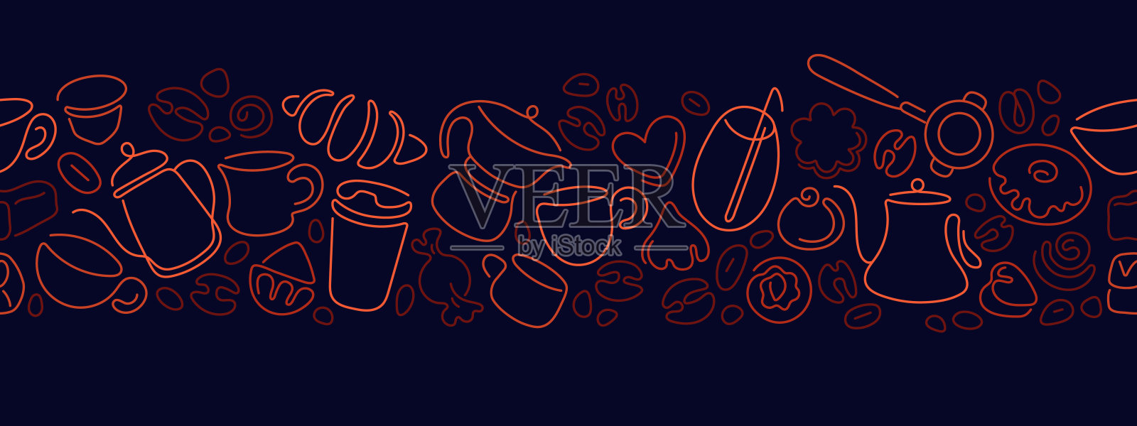 面包店和甜点图案。线咖啡、茶、蛋糕插画图片素材