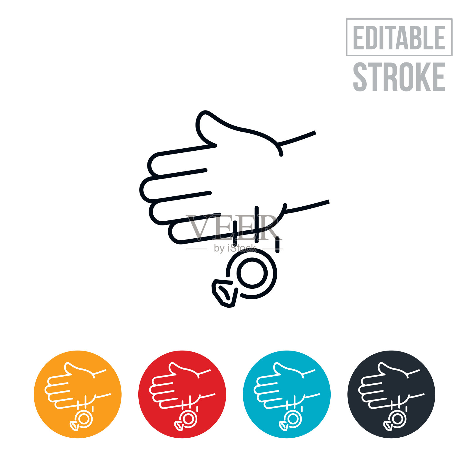 女人离婚后处理结婚戒指细线图标-可编辑的笔画插画图片素材