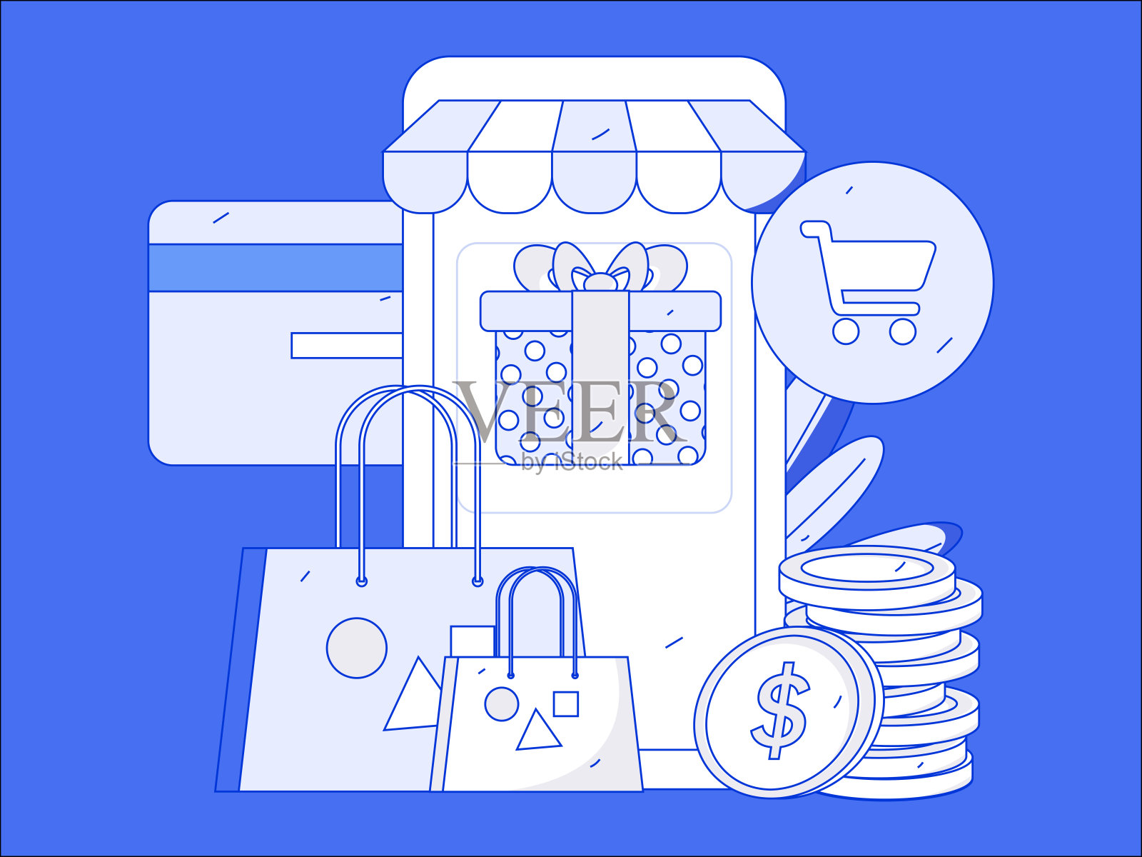 假日购物的人做电子商务网上购物平面矢量概念操作手绘插图插画图片素材