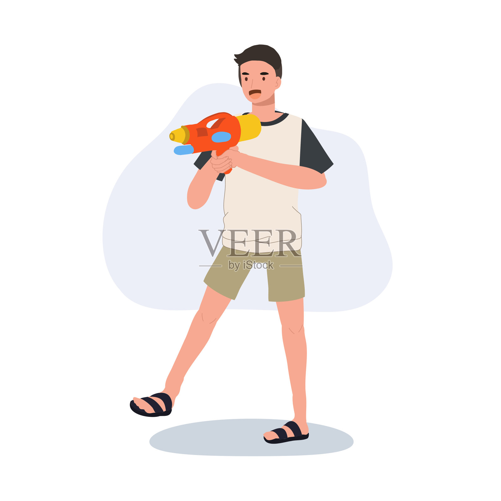 享受泼水节的快乐男子。拿水枪的人插画图片素材