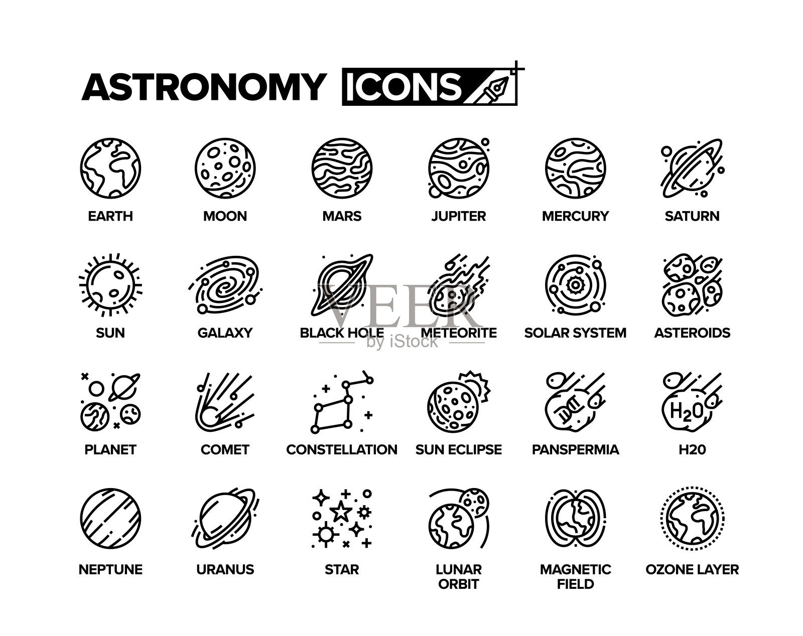 空间和天文线图标集插画图片素材
