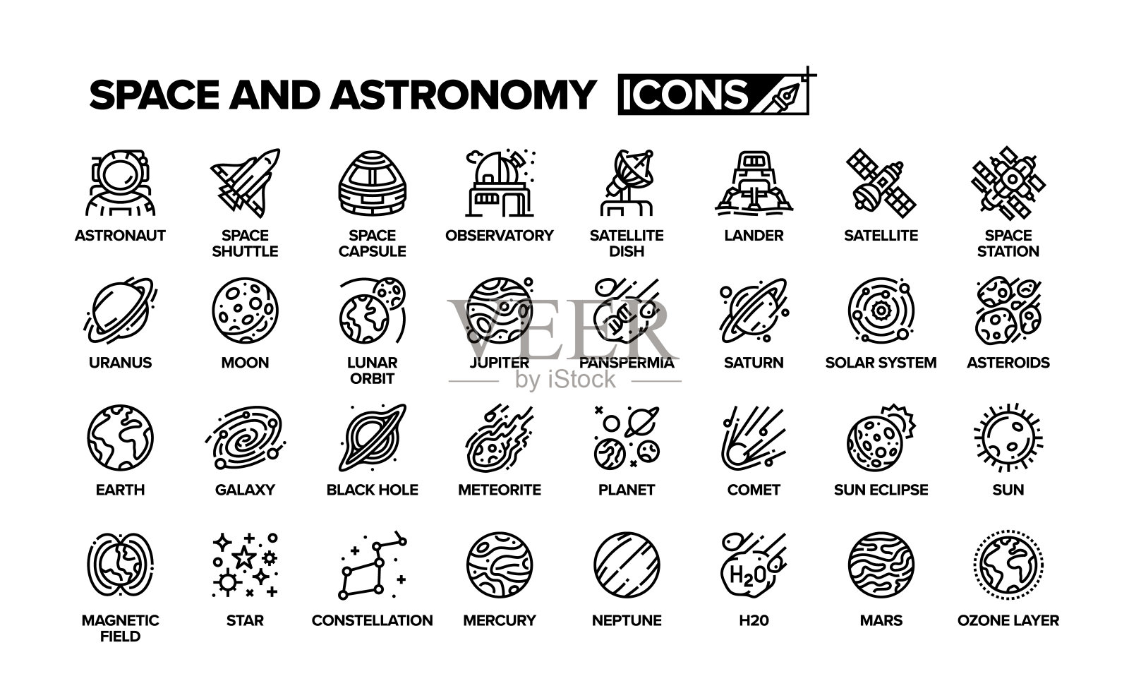 空间和天文线图标集插画图片素材
