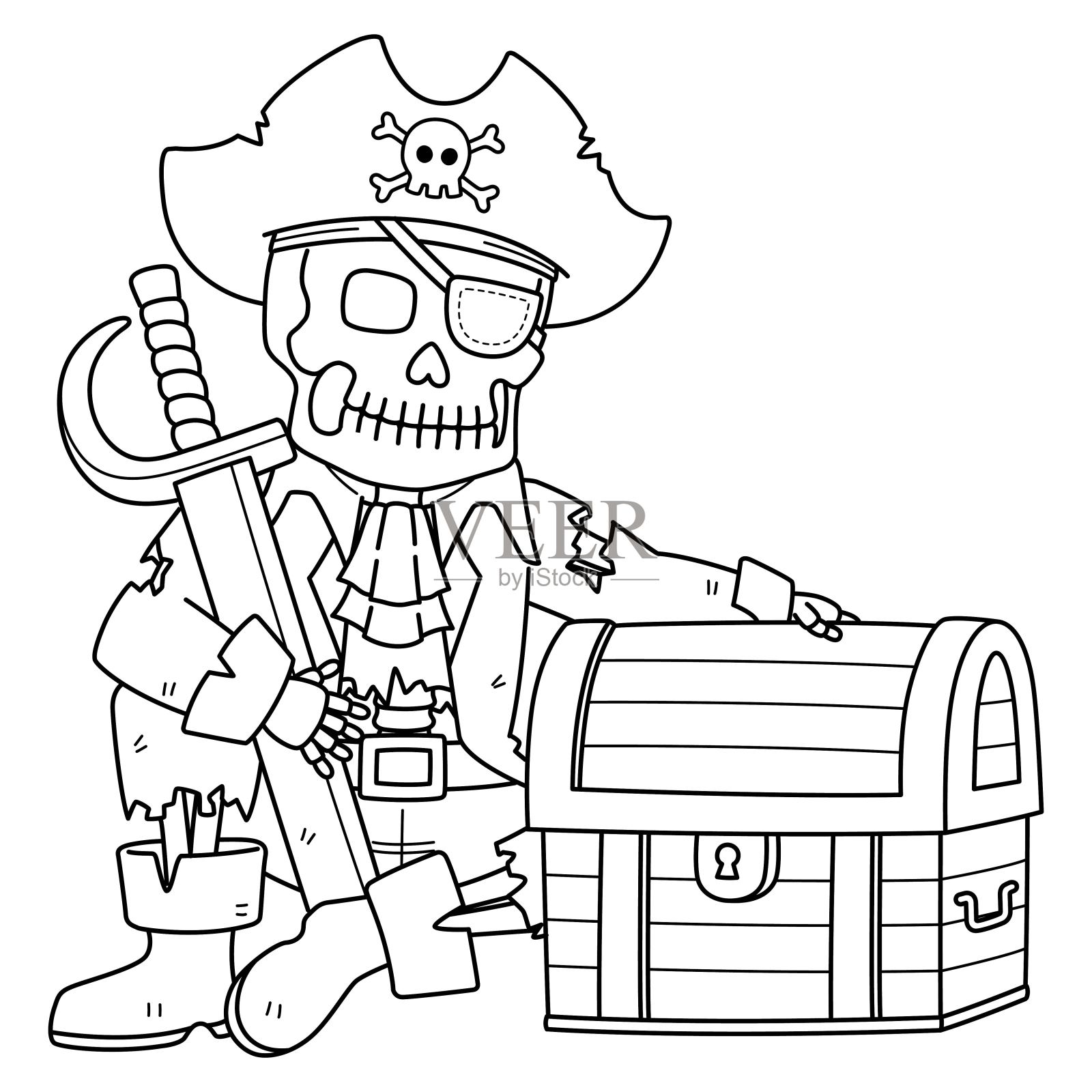 死亡海盗孤立儿童着色页插画图片素材