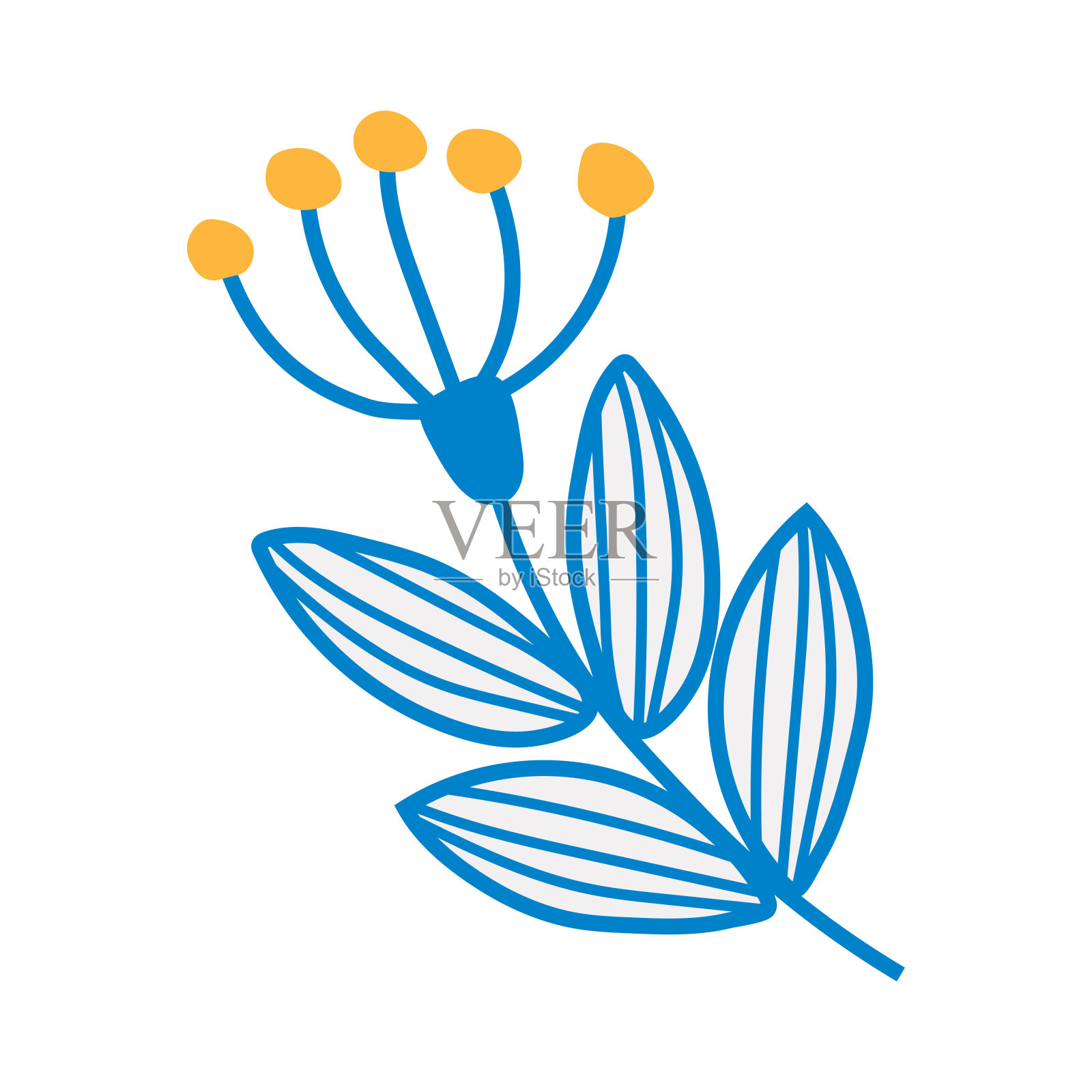 幻想花与叶子在一个分支形成一个设计元素在一个白色的背景。向量。插画图片素材