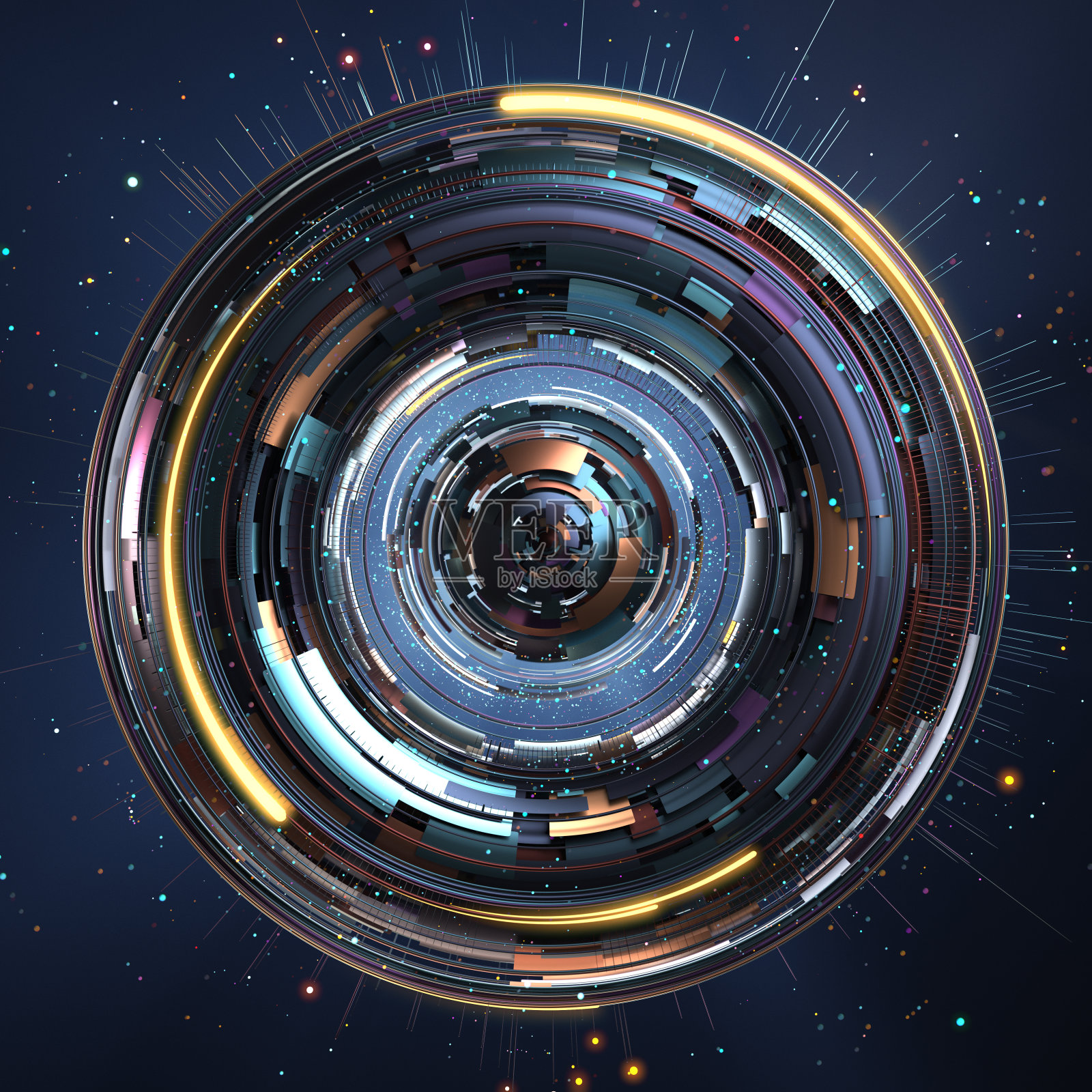 三维抽象背景的环和灯照片摄影图片