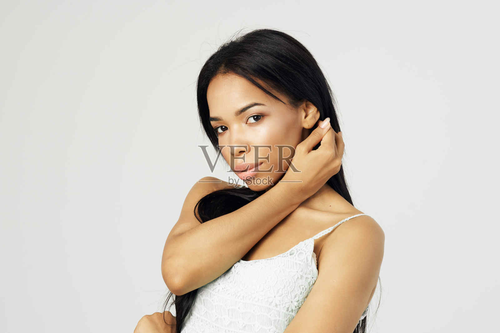 漂亮女人时尚发型化妆品脸部特写照片摄影图片