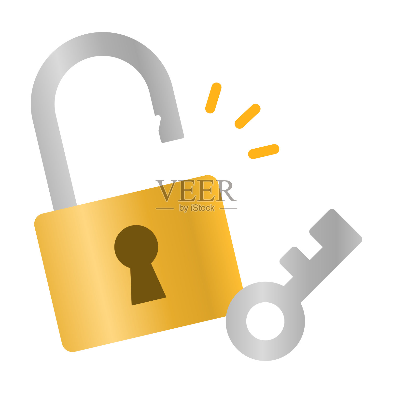用钥匙打开挂锁插画图片素材