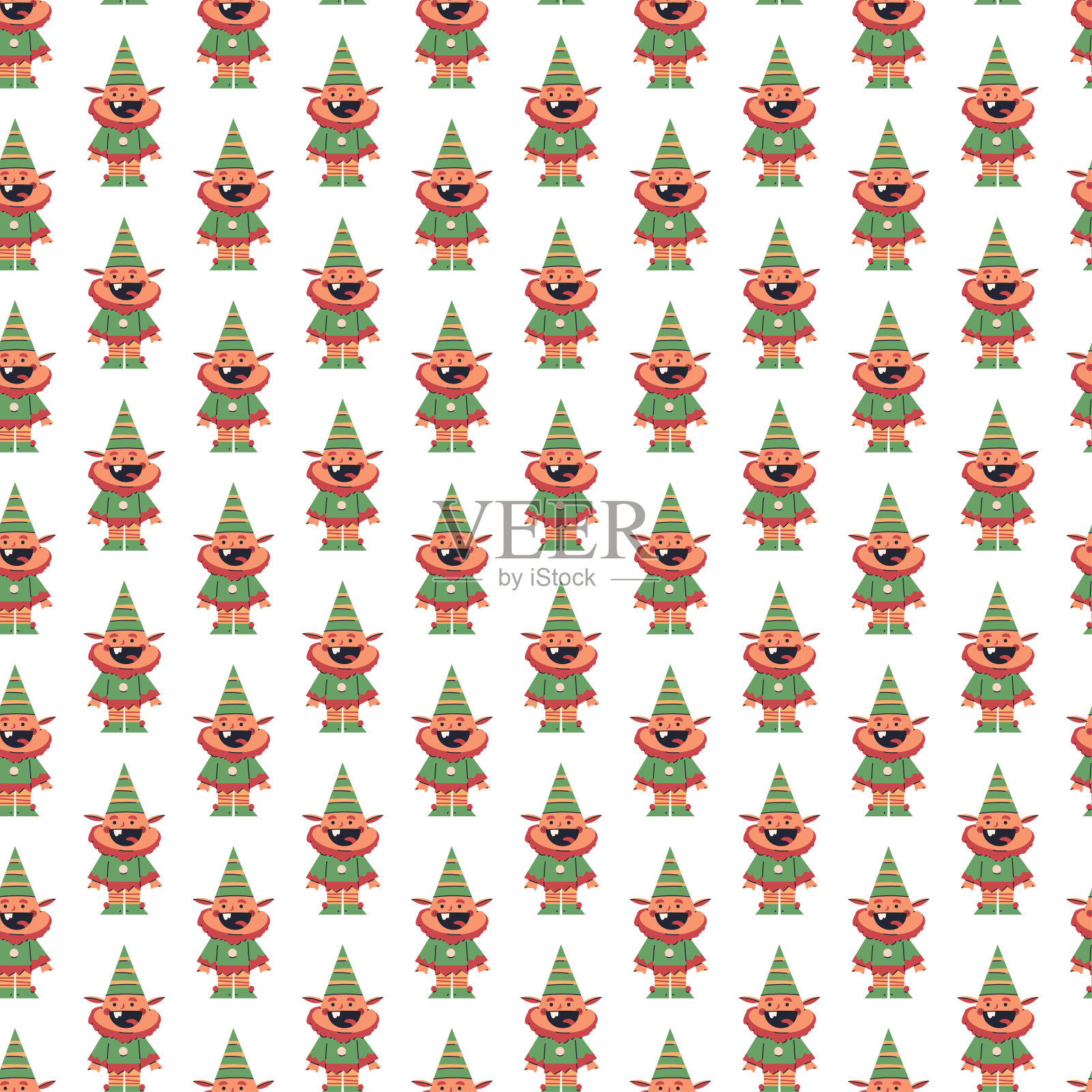有趣的圣诞精灵矢量卡通无缝图案背景壁纸，包装，包装和背景。插画图片素材