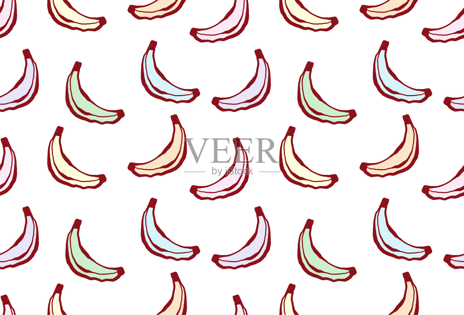 柔和的彩色香蕉水果无缝图案插画图片素材