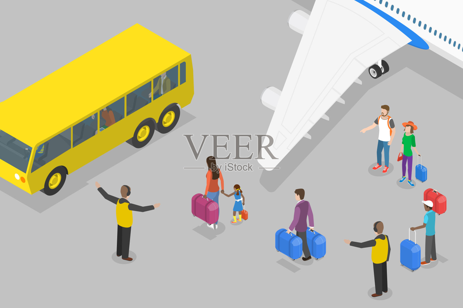 机场穿梭巴士的三维等距平面矢量概念图插画图片素材