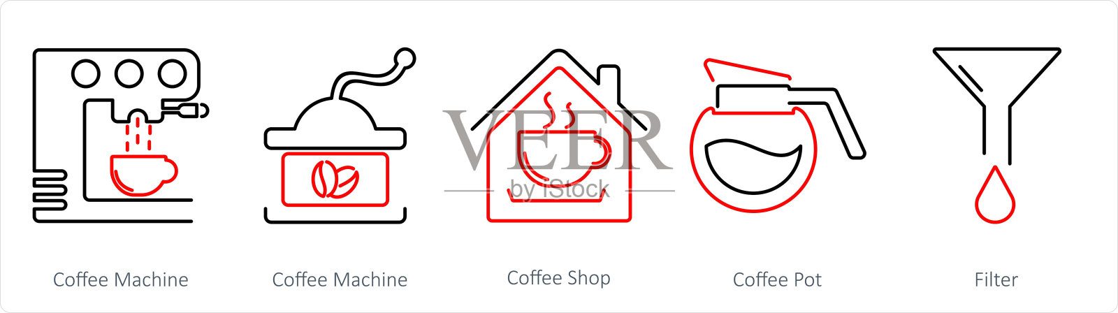 一套5个咖啡图标作为咖啡机，咖啡店，咖啡壶插画图片素材