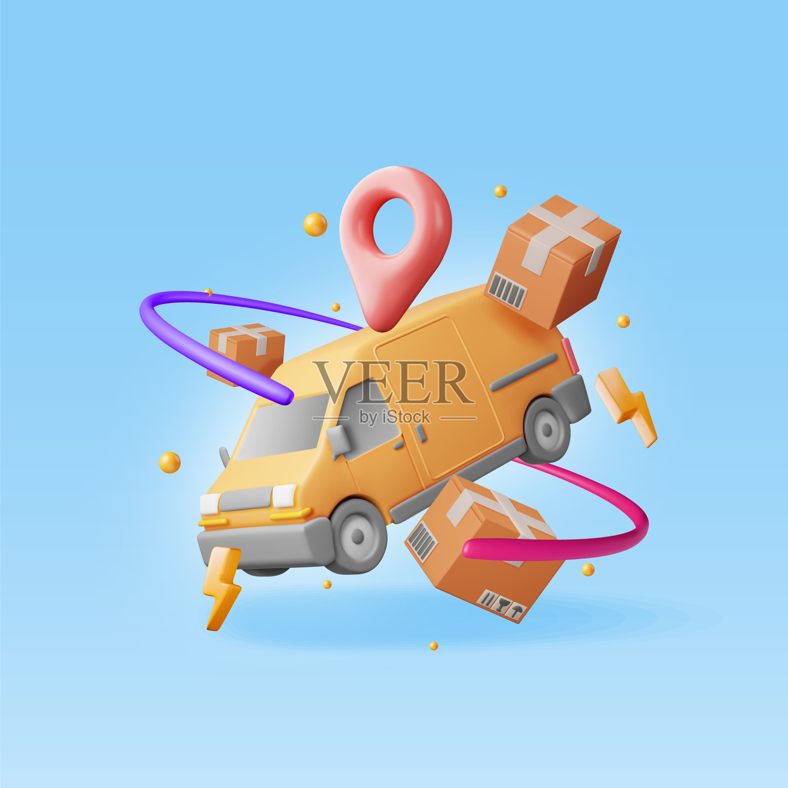 3D货车和纸板箱插画图片素材