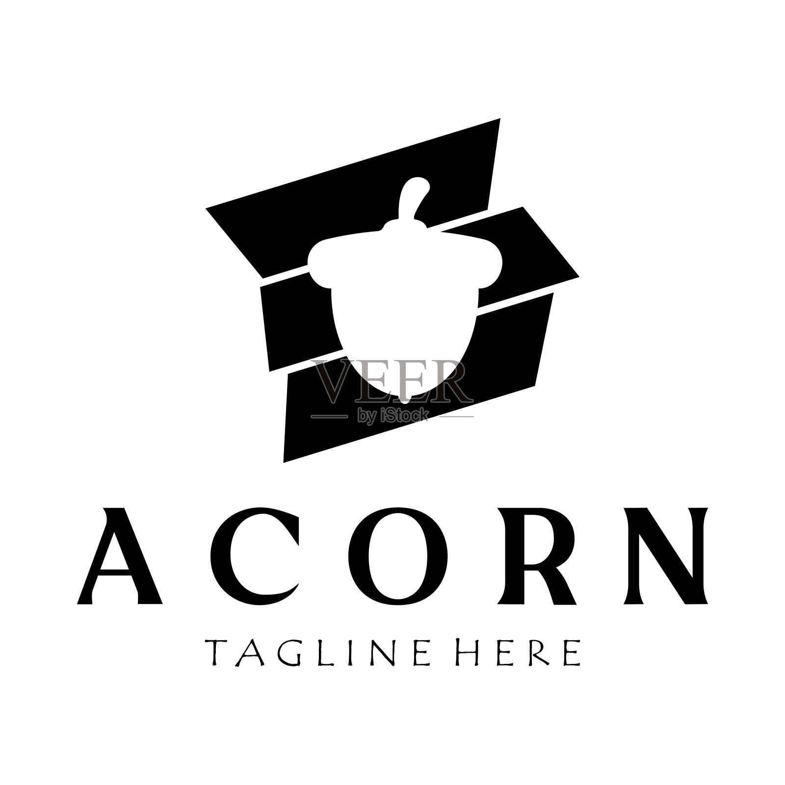 简单的橡子标志设计与树叶，橡树叶标志，与矢量插图编辑隔离插画图片素材