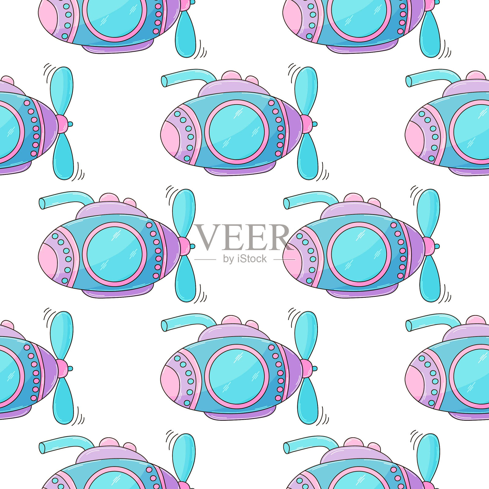 创意海洋无缝花纹。图案在手绘风格插画图片素材