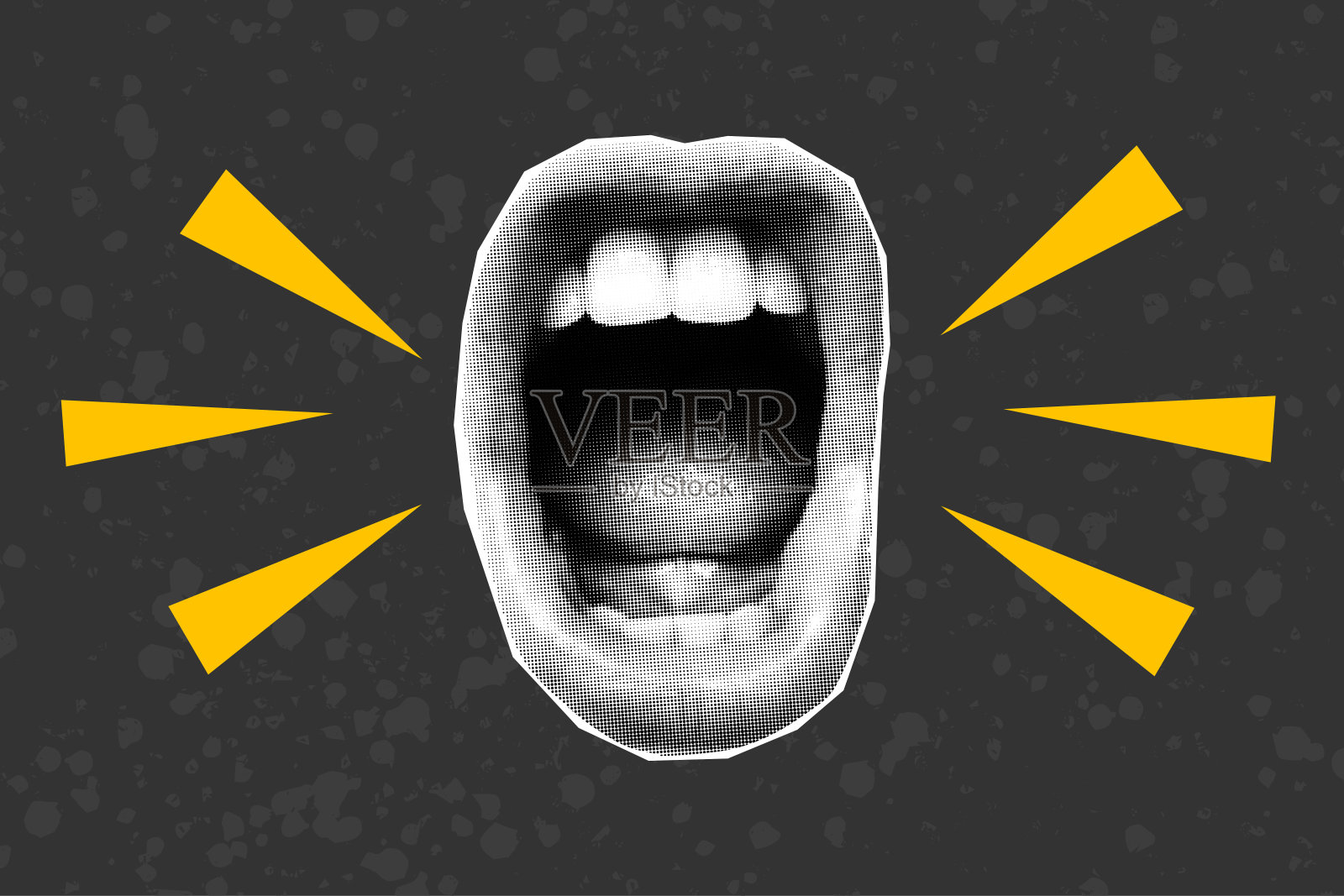 以半色调的方式张开尖叫的嘴插画图片素材