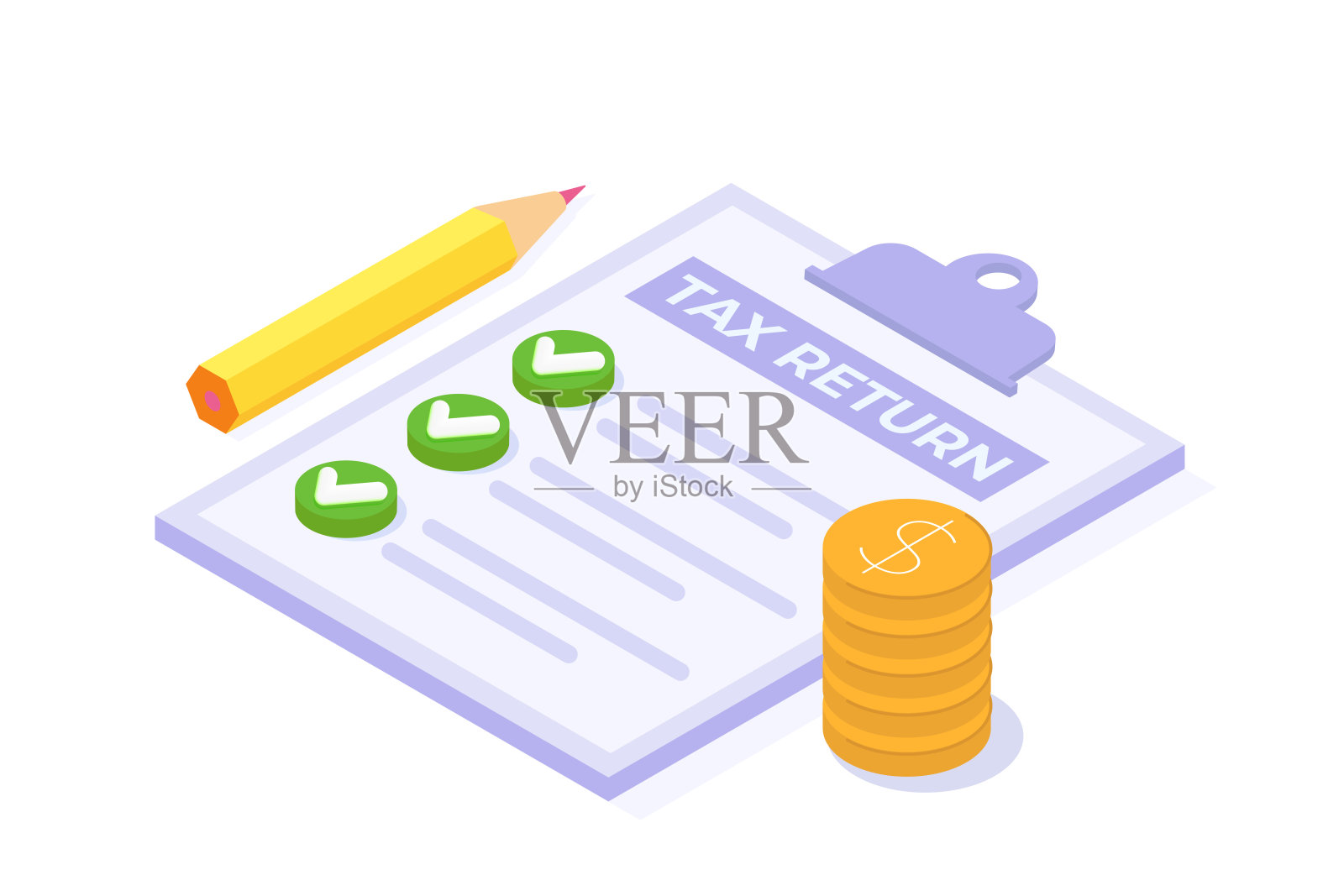 纳税申报单概念等距矢量插图。插画图片素材