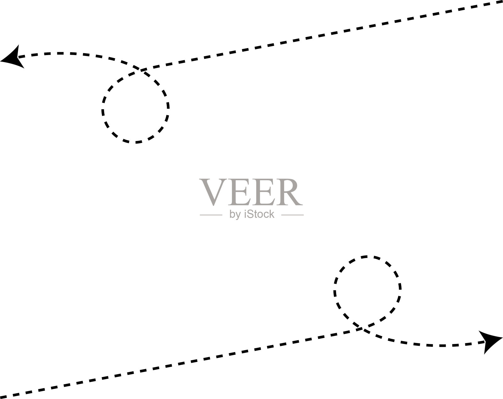 手绘虚线箭头。徒手绘制不同的曲线，漩涡箭头。弯曲的箭头线。涂鸦，素描风格。孤立矢量插图。插画图片素材