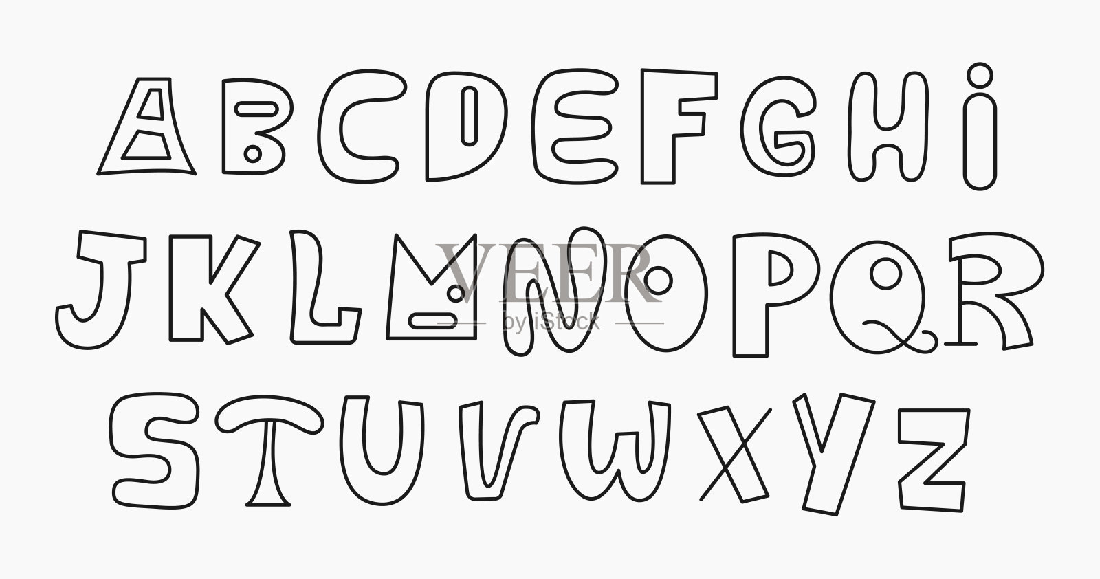 概述英语字母新潮剪出字母手刻字形状集。拉丁字体剪贴簿ABC元素插画图片素材