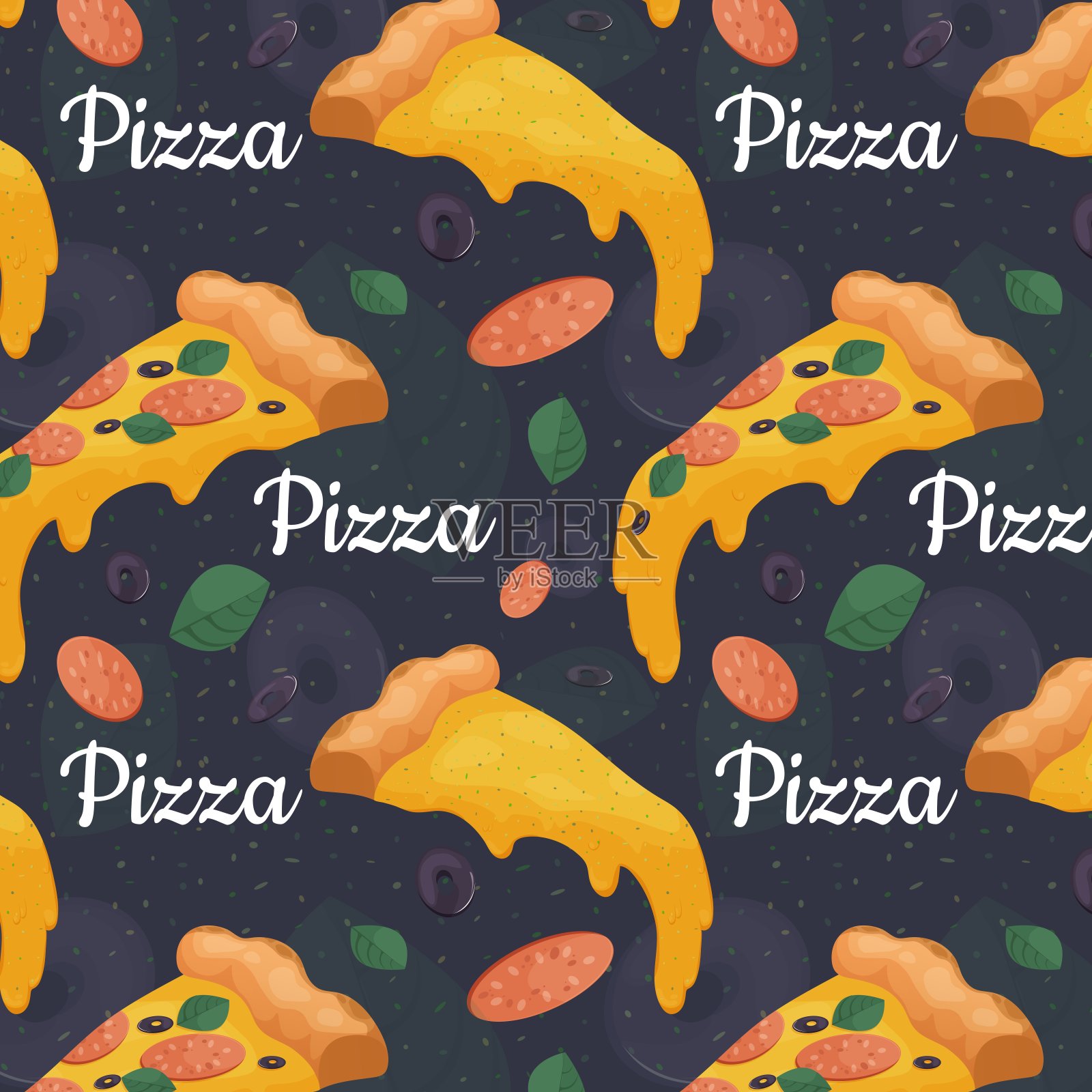 矢量无缝模式与披萨。快餐插画图片素材