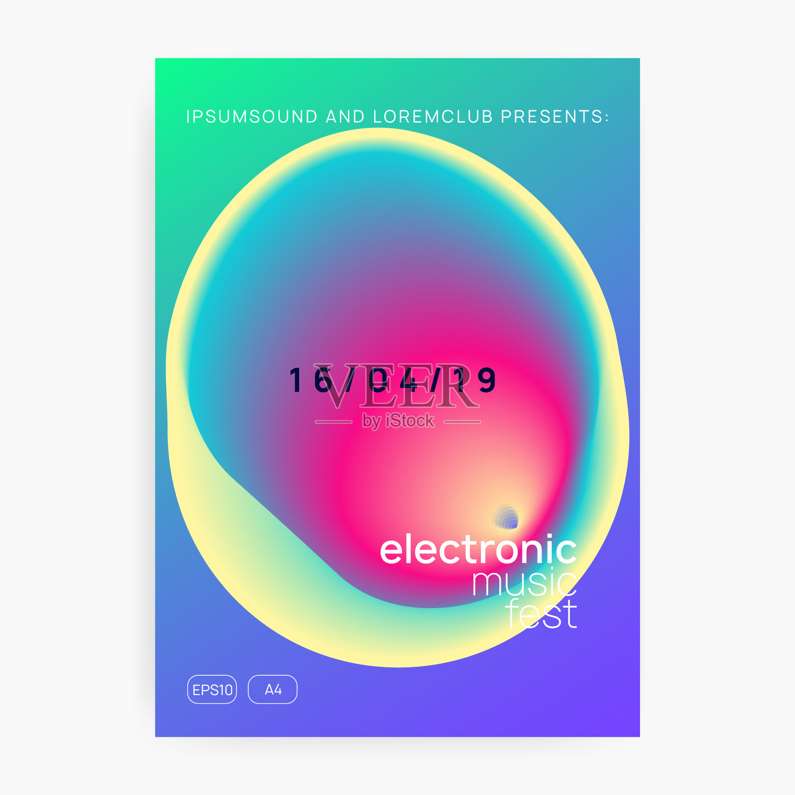 俱乐部的海报。封面形状的最小图案。独立技术旗帜。电子和展示概念。呈现的波浪效果。粉红与蓝色俱乐部海报插画图片素材