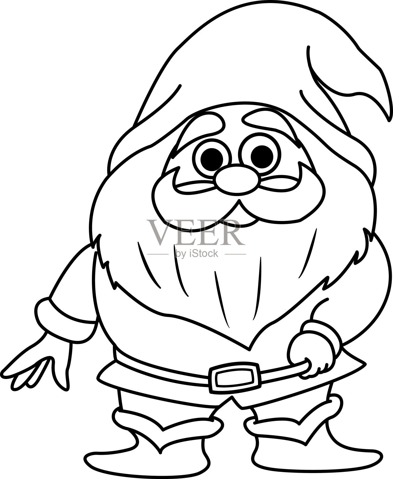 有趣的卡通矮人与灰色的胡子着色。矢量插图童话可爱的侏儒插画图片素材