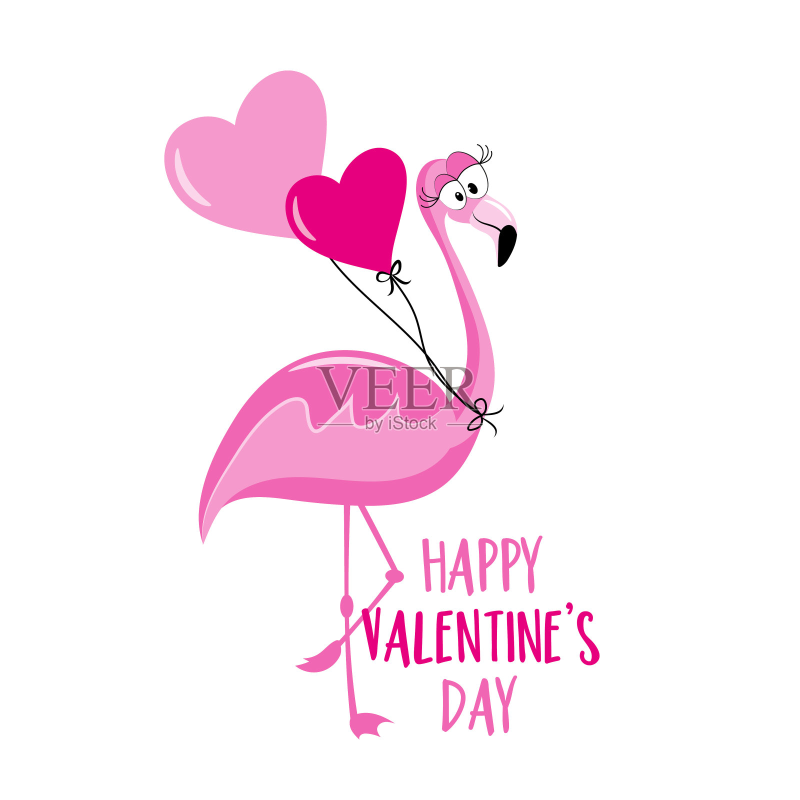 情人节快乐：可爱火烈鸟与心形气球插画图片素材