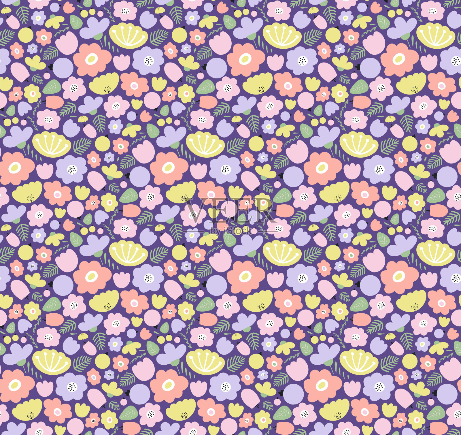 柔和的草甸花花卉无缝图案插画图片素材