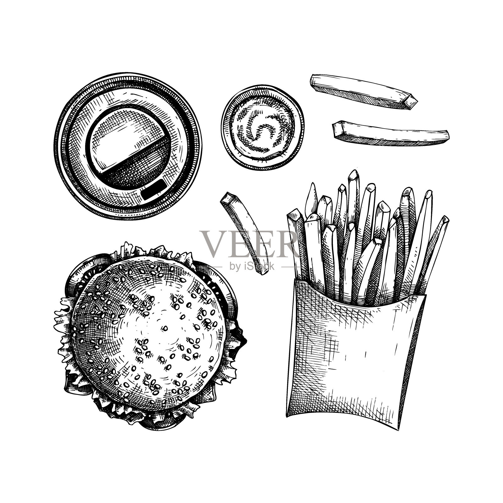 快餐速写插画图片素材