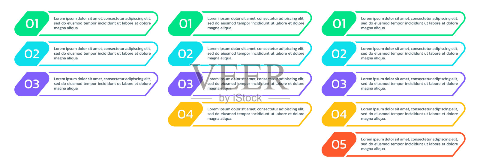3,4,5个步骤或选项信息图形集。表图，五层图。商业信息图表，演示文稿，现代布局设计与垂直元素。矢量插图。插画图片素材